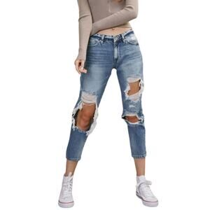 Kancan High Rise Boyfriend Jeans Destroyed Distressed Ripped Baggy Fit